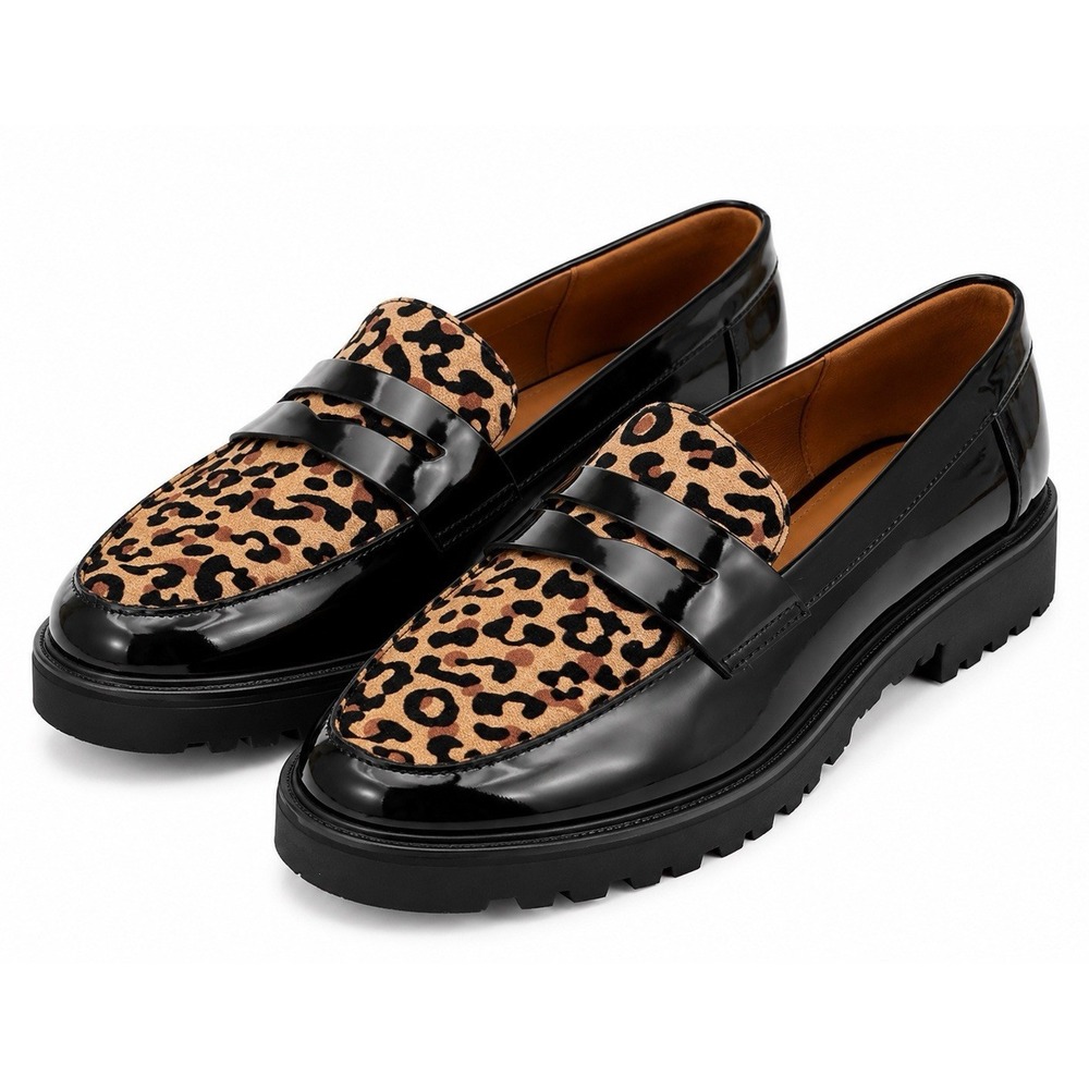 MIA Women's Leopard Print Patent Leather Slip-On Loafer Flats Almond Toe US 8
